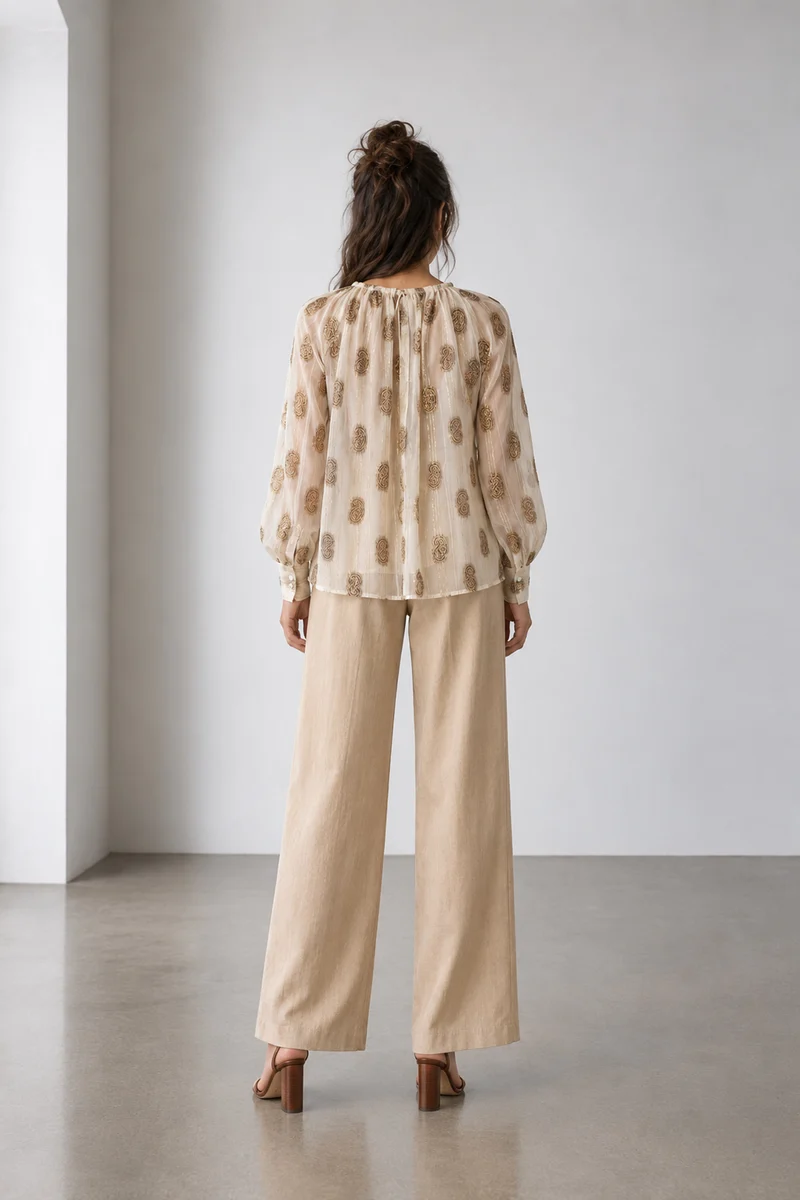 Sereia|Viscose Gathered Puff Sleeve Top