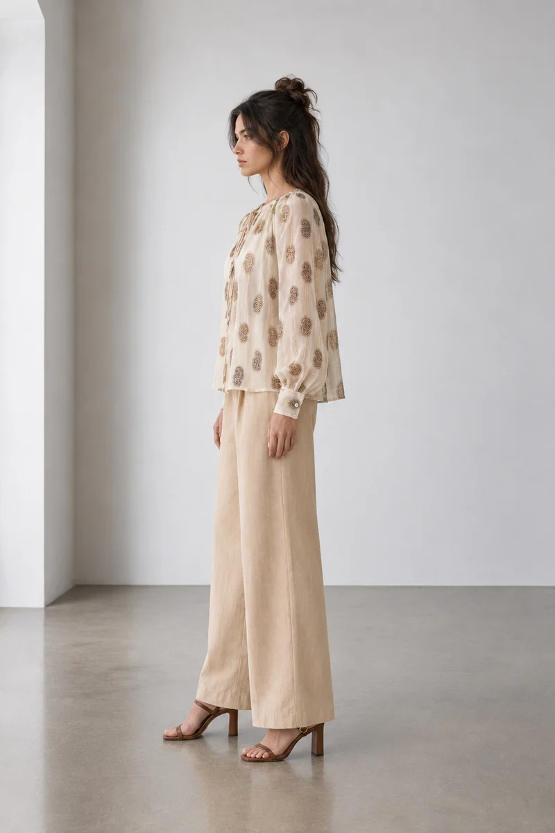 Sereia|Viscose Gathered Puff Sleeve Top
