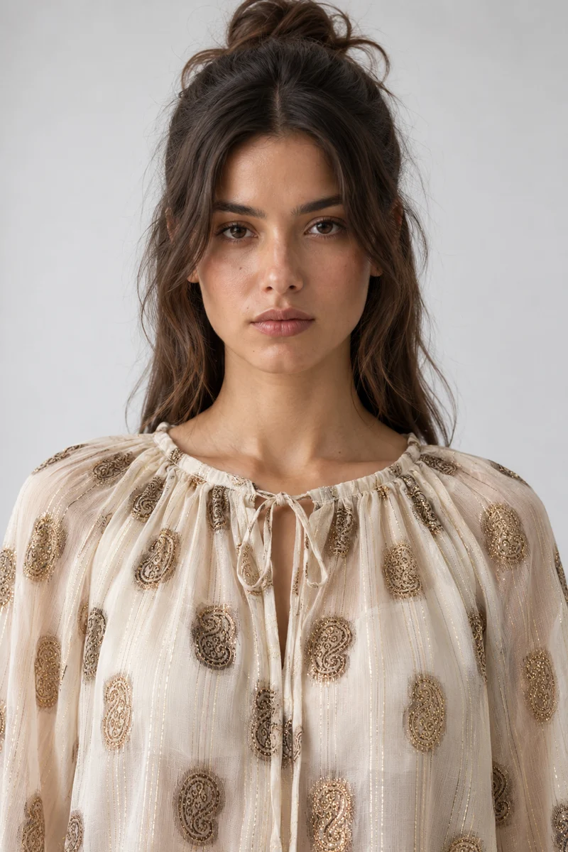 Sereia|Viscose Gathered Puff Sleeve Top