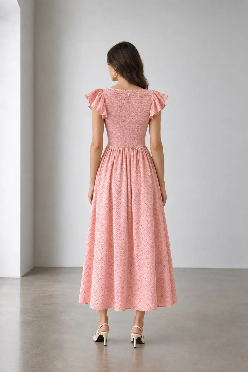 Pevia|Viscose Smocked Bodice Midi Dress