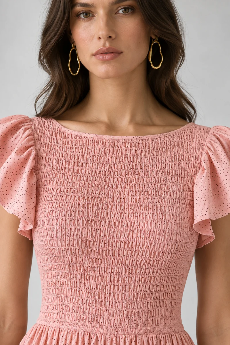 Pevia|Viscose Smocked Bodice Midi Dress