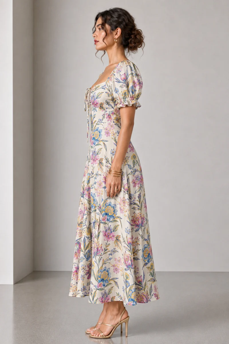 Sorelle|Cotton Sweetheart Neck Midi Dress