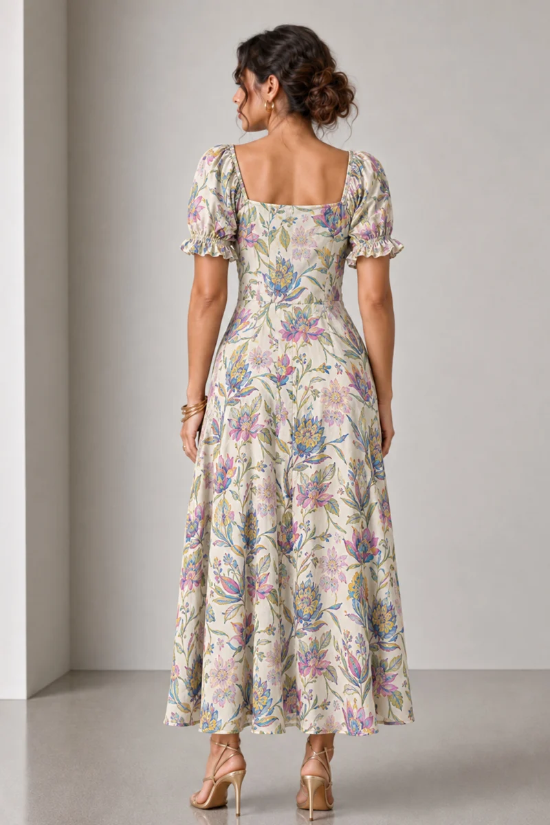 Sorelle|Cotton Sweetheart Neck Midi Dress