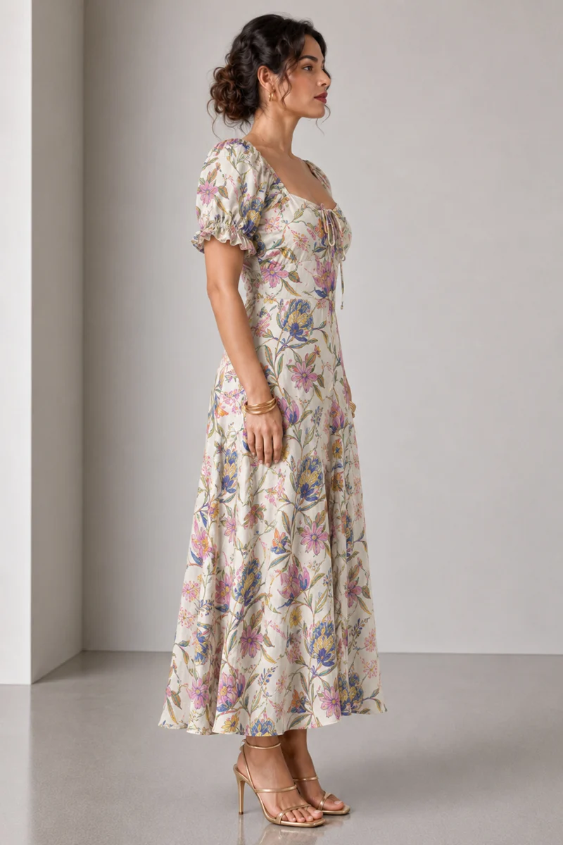 Sorelle|Cotton Sweetheart Neck Midi Dress