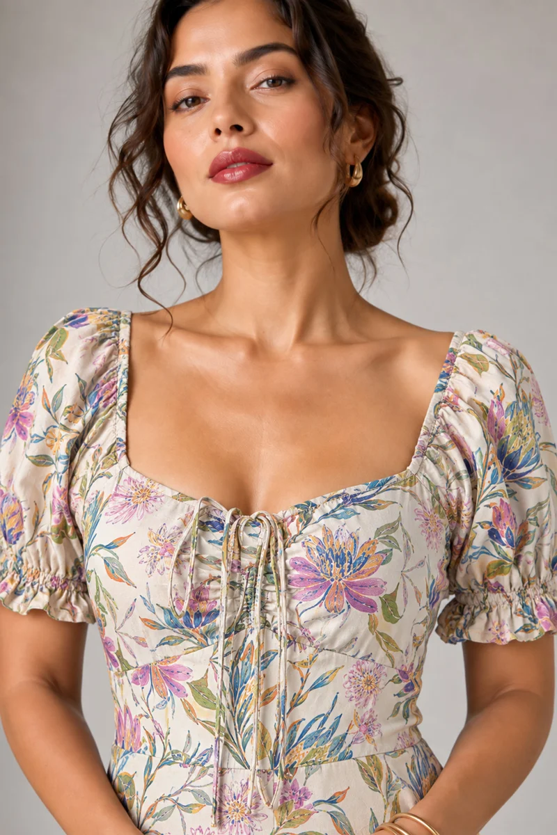 Sorelle|Cotton Sweetheart Neck Midi Dress