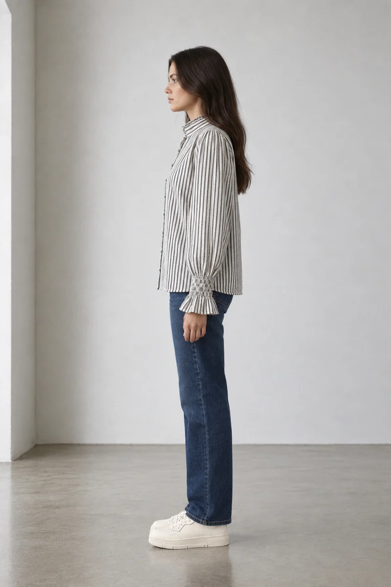Evarae|Cotton Stripe Top With Ruffle Detail