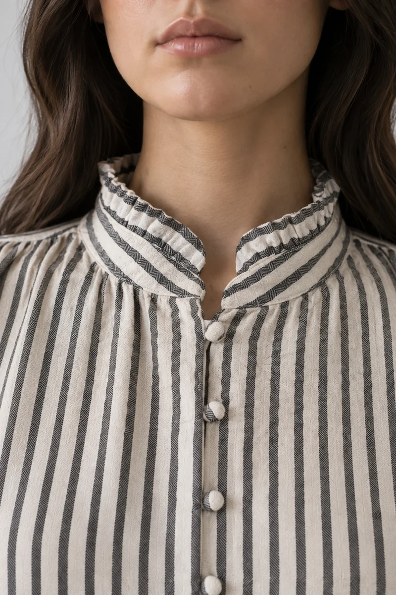 Evarae|Cotton Stripe Top With Ruffle Detail