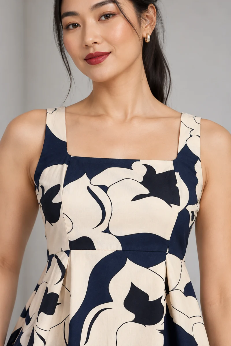 Lucen|Printed Poplin Slub Peplum Top