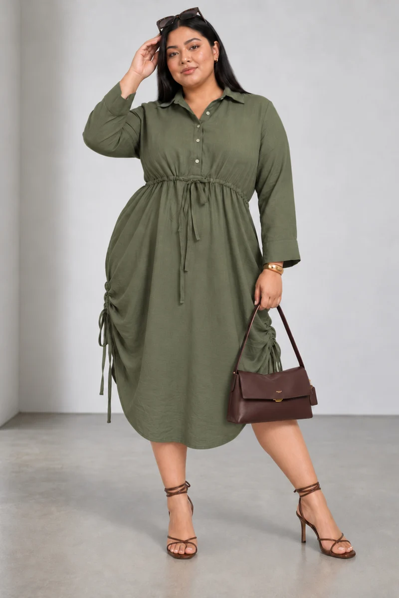 Cyriao|Cotton Shirt Dress With Side Gather