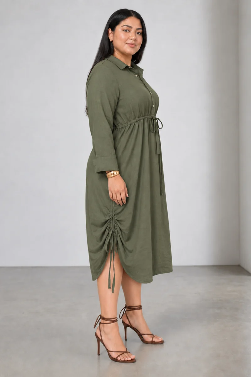 Cyriao|Cotton Shirt Dress With Side Gather