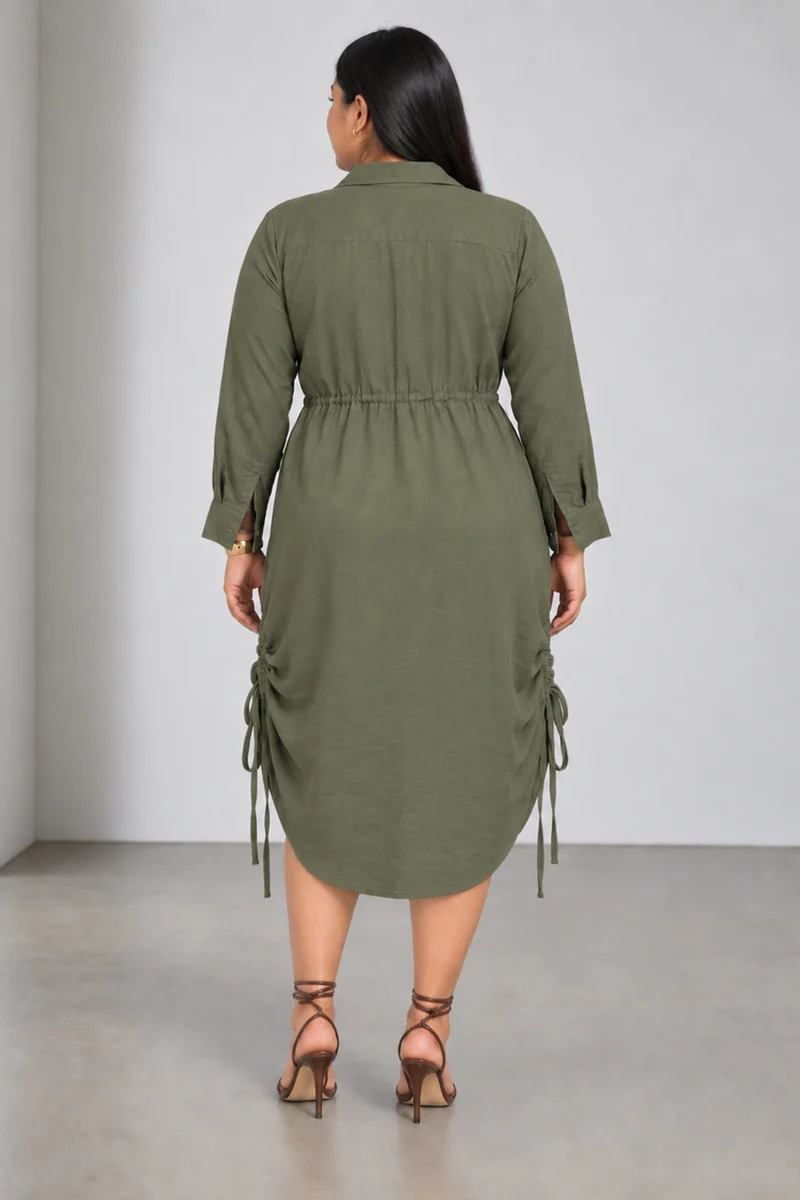 Cyriao|Cotton Shirt Dress With Side Gather