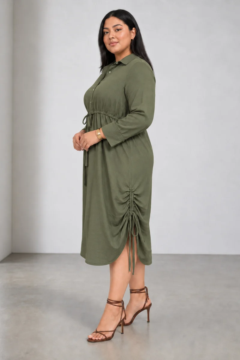 Cyriao|Cotton Shirt Dress With Side Gather