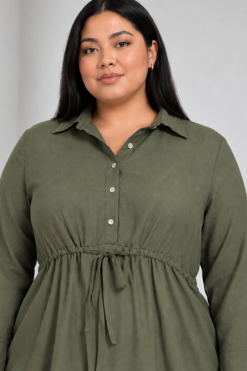 Cyriao|Cotton Shirt Dress With Side Gather