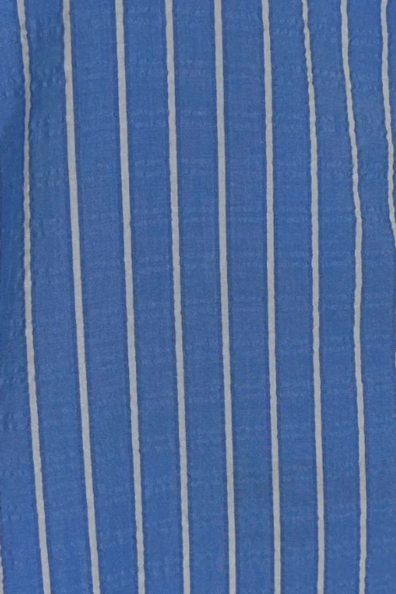 Cyris|Classic Collar Button Front Smocked Cuff Stripe