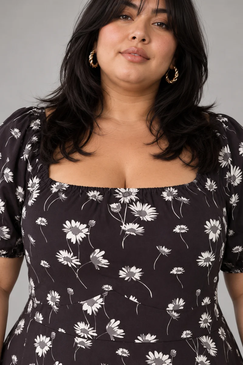 Petn|Viscose Square Neck Midi Dress
