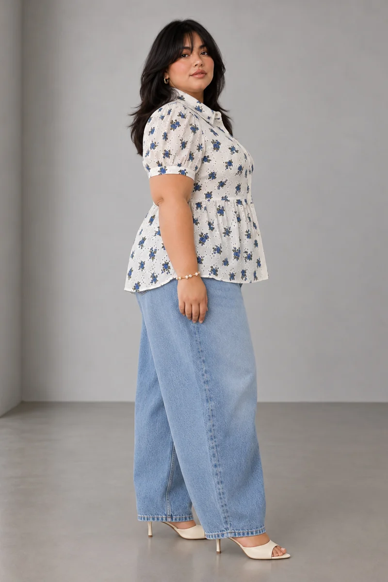 Tansy|Cotton Schiffli Peplum Collared Top