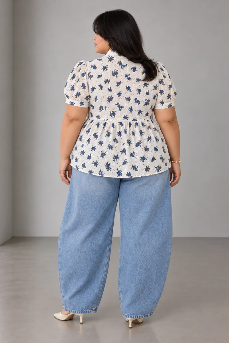 Tansy|Cotton Schiffli Peplum Collared Top