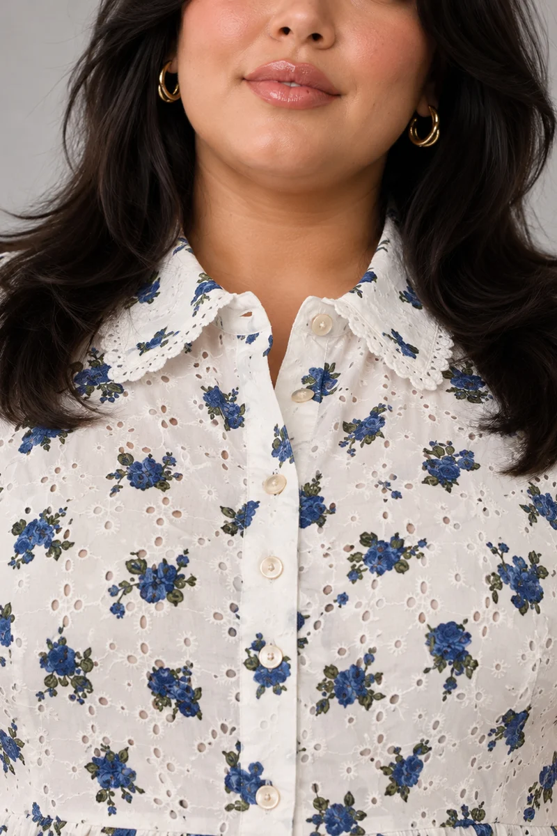 Tansy|Cotton Schiffli Peplum Collared Top