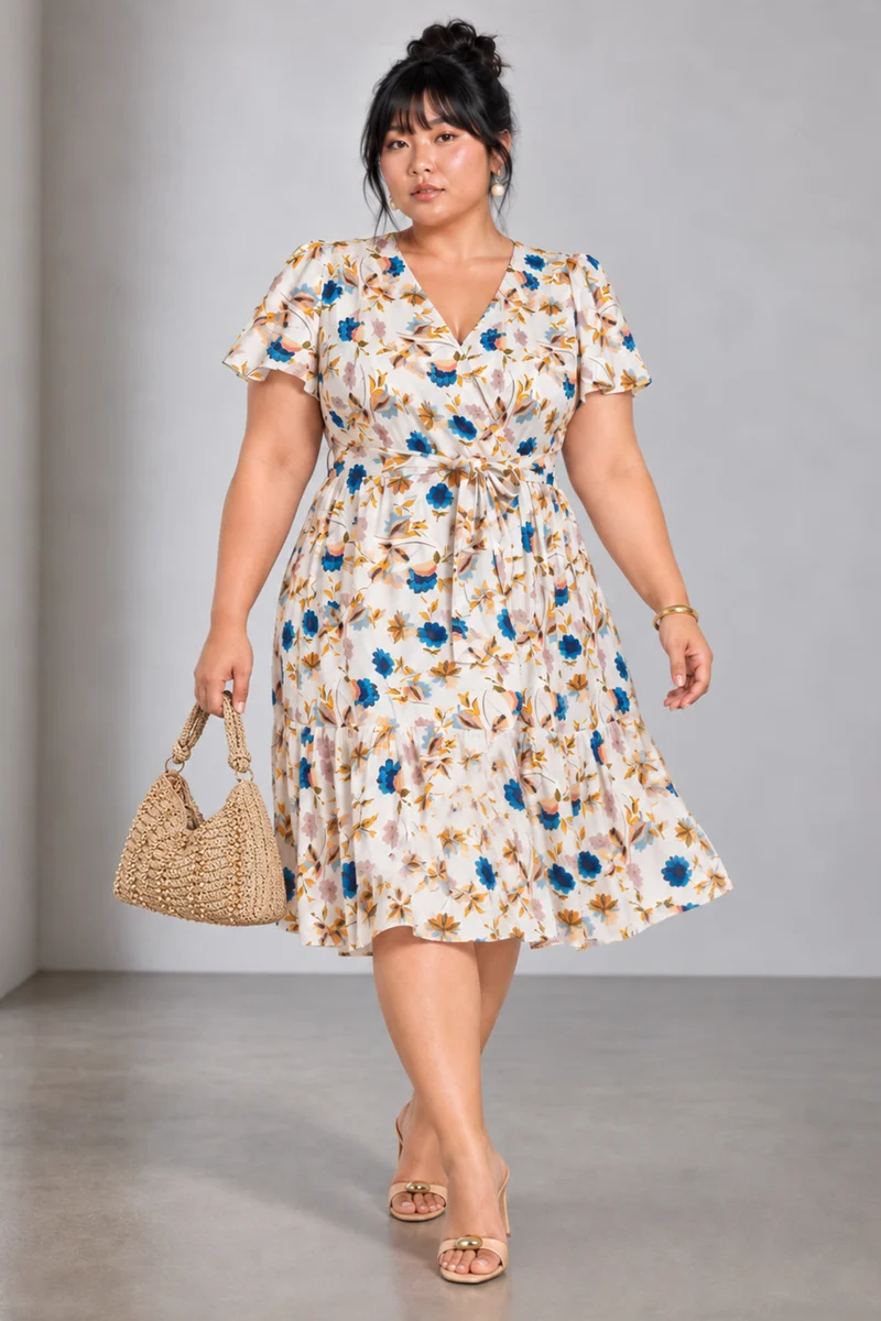 Aniva|Viscose Tiered Dress With Waist Tie