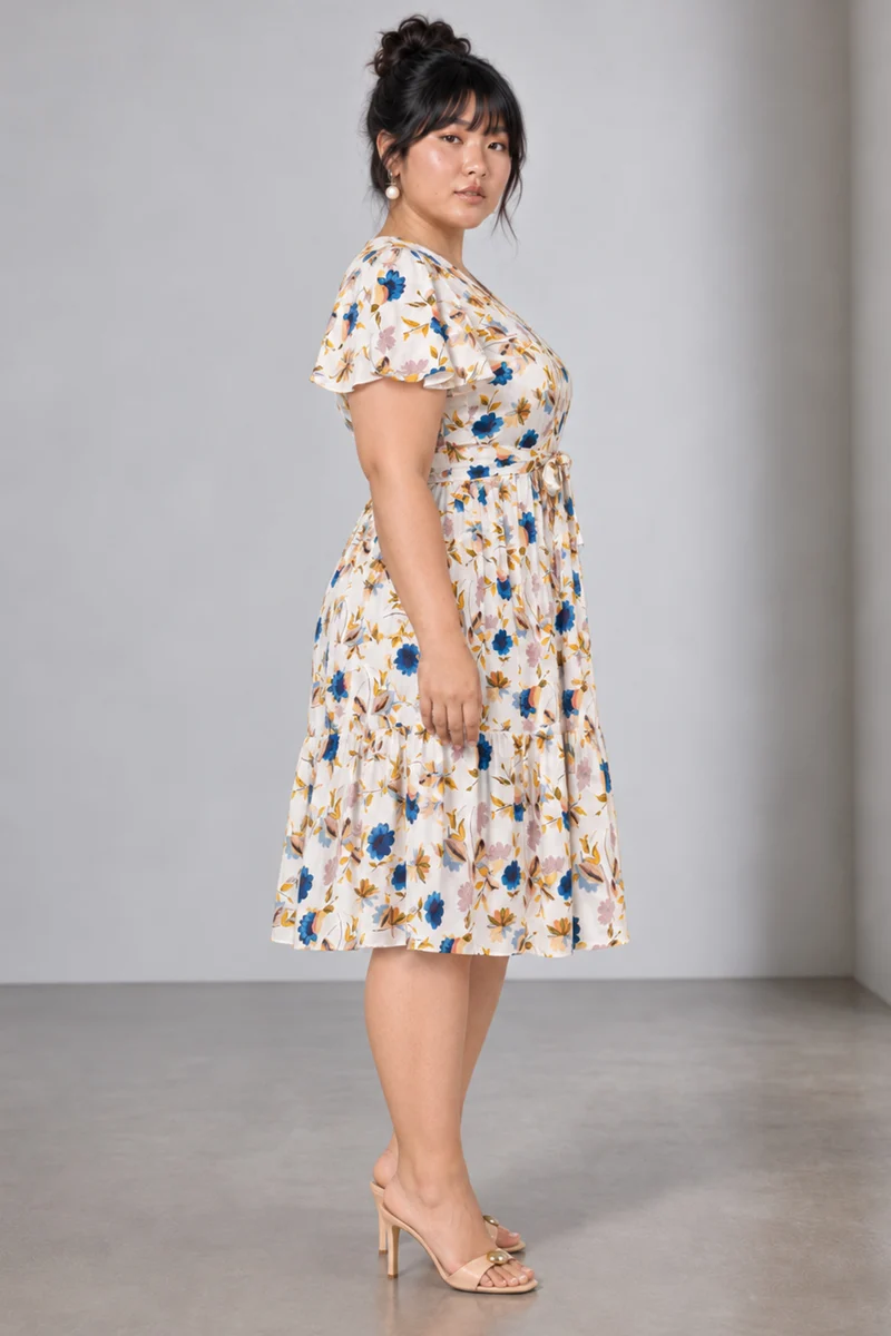 Aniva|Viscose Tiered Dress With Waist Tie