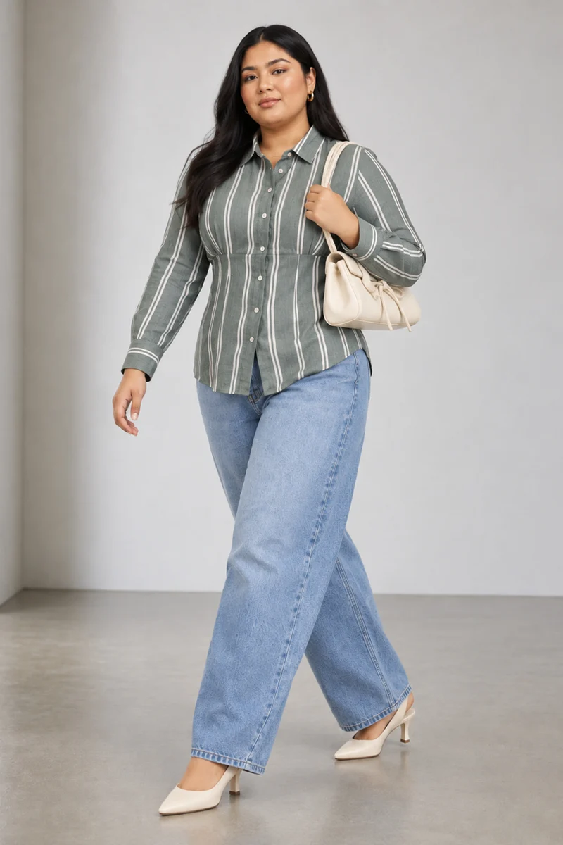 Rowen|Cotton Tailored Waist Cinch Shirt