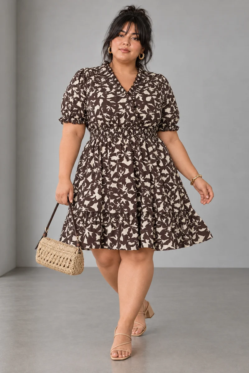 Olina|Viscose Fit Flare Mini Dress