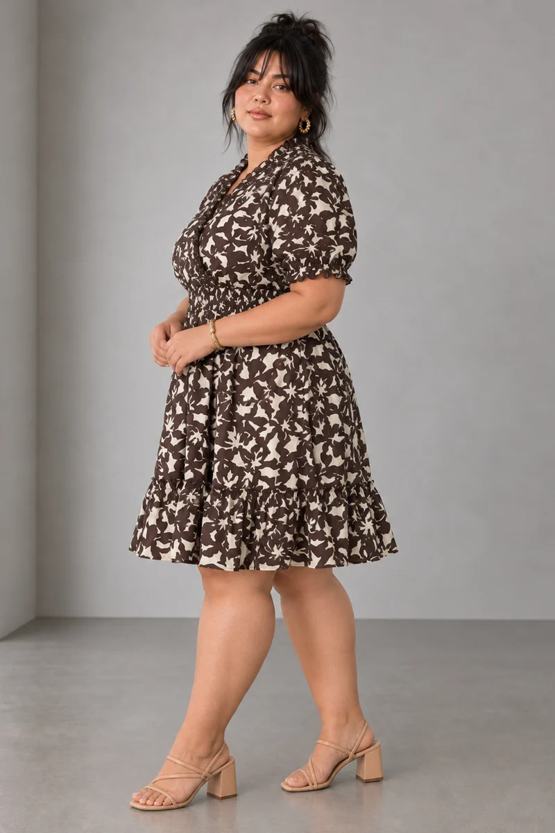 Olina|Viscose Fit Flare Mini Dress