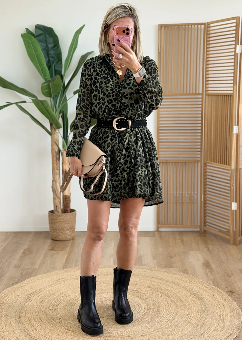 Robe chemise doublée Kaki Leo