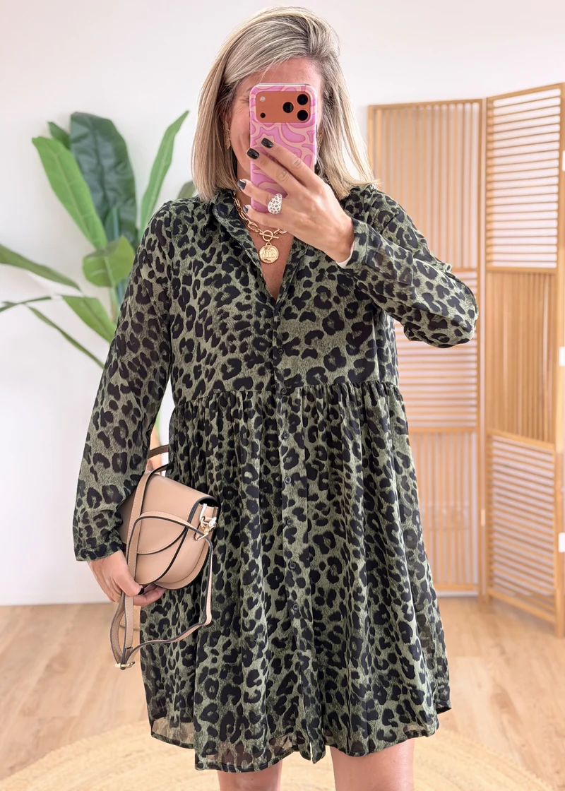 Robe chemise doublée Kaki Leo