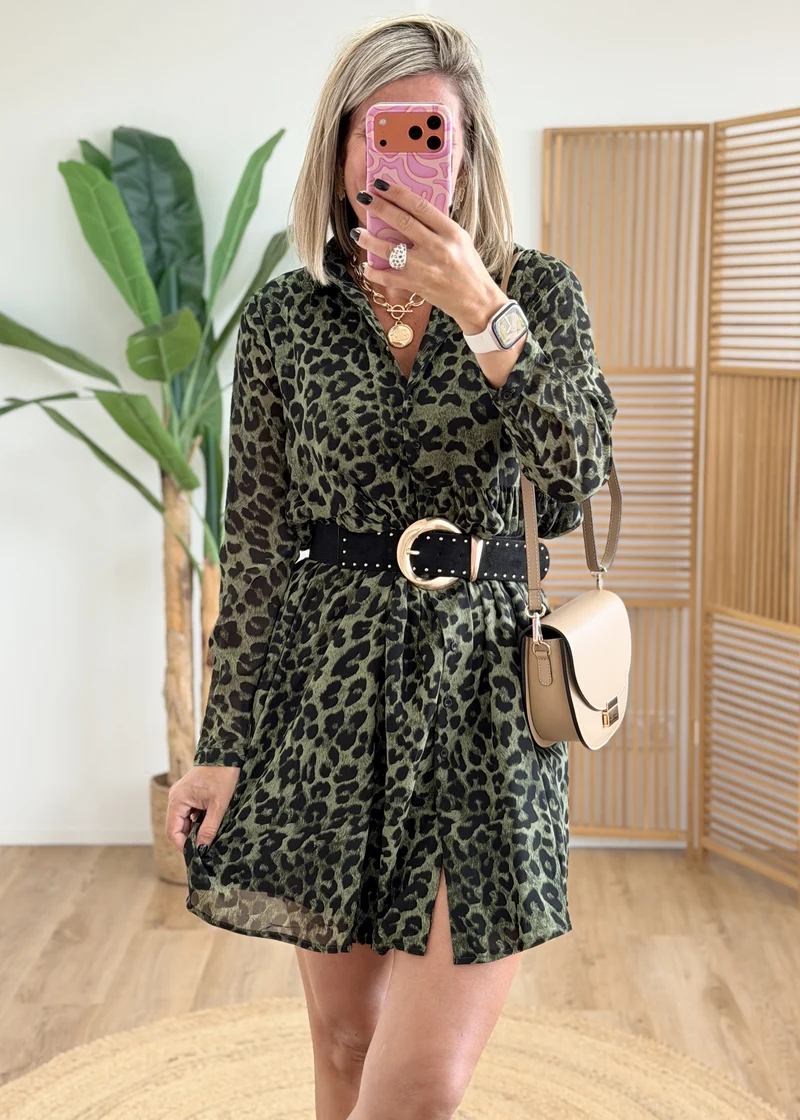 Robe chemise doublée Kaki Leo
