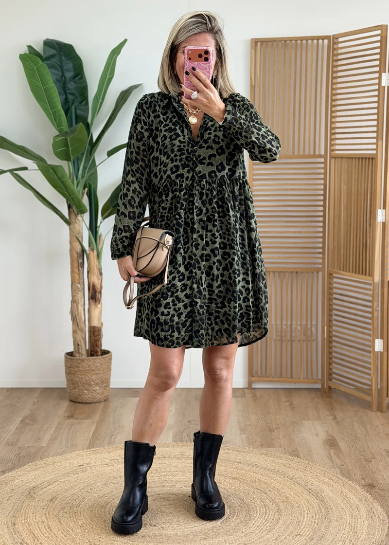 Robe chemise doublée Kaki Leo