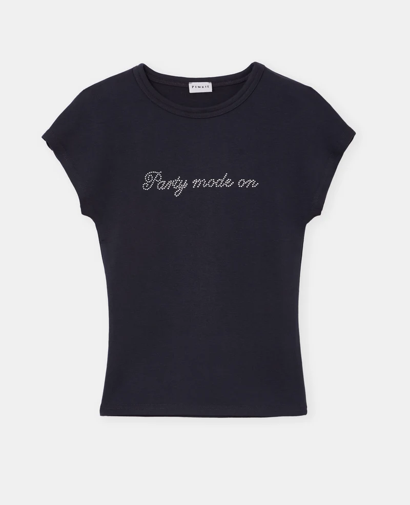 T-shirt ajusté avec message en strass