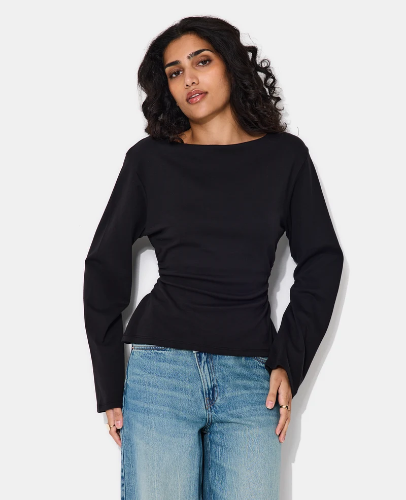 T-shirt manches longues avec taille cintrée et fronces