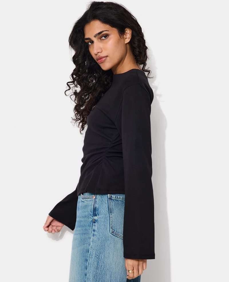 T-shirt manches longues avec taille cintrée et fronces