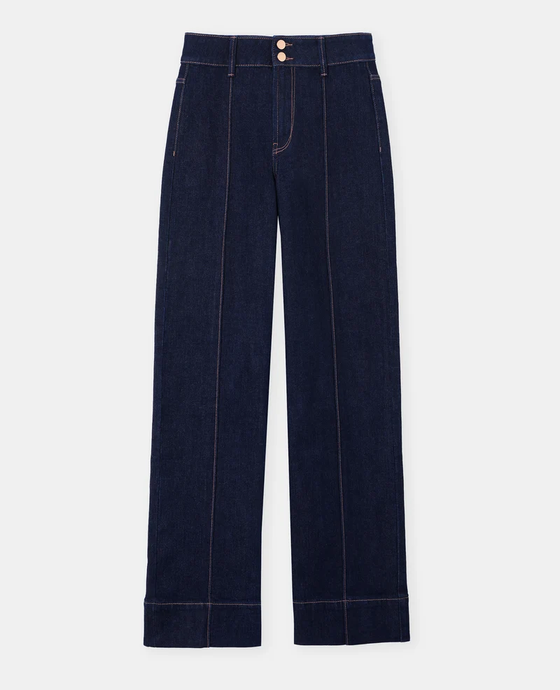 Jean droit taille haute avec jeux de couture