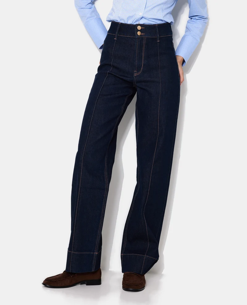 Jean droit taille haute avec jeux de couture