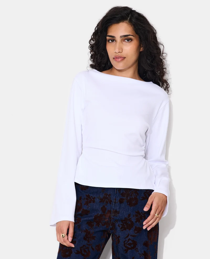 T-shirt manches longues avec taille cintrée et fronces