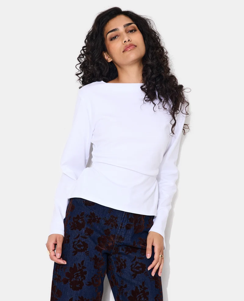 T-shirt manches longues avec taille cintrée et fronces
