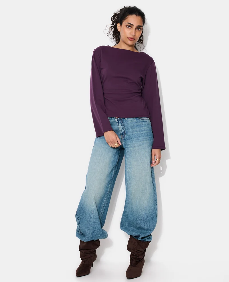 T-shirt manches longues avec taille cintrée et fronces