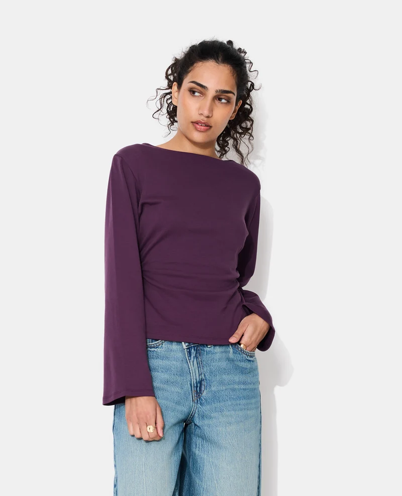 T-shirt manches longues avec taille cintrée et fronces