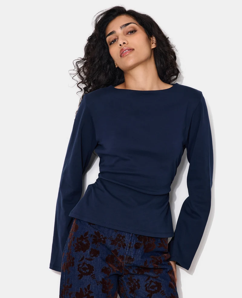 T-shirt manches longues avec taille cintrée et fronces