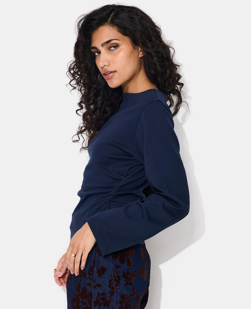T-shirt manches longues avec taille cintrée et fronces
