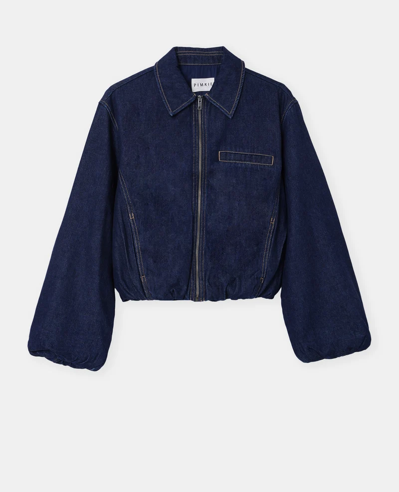 Veste boule en jean avec col chemise