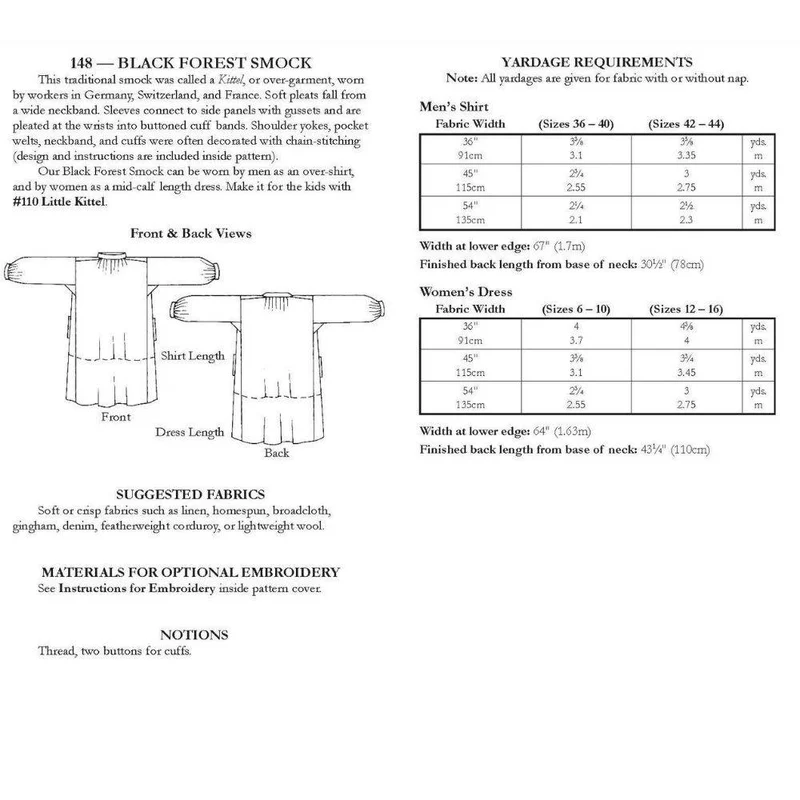 PATRON DE COUTURE PDF | 148 Sarrau de la Forêt-Noire | Folkwear | UNISEXE