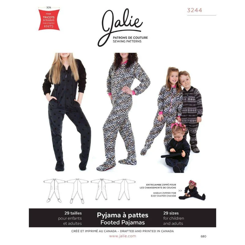 PATRON DE COUTURE PDF | Pyjama à pieds 3244 | Jalie | BILINGUE (EN / FR) | UNISEXE