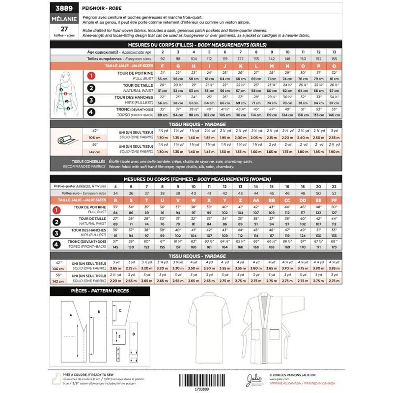 PATRON DE COUTURE PDF | Robe Mélanie 3889 | Jalie | BILINGUE (EN / FR)