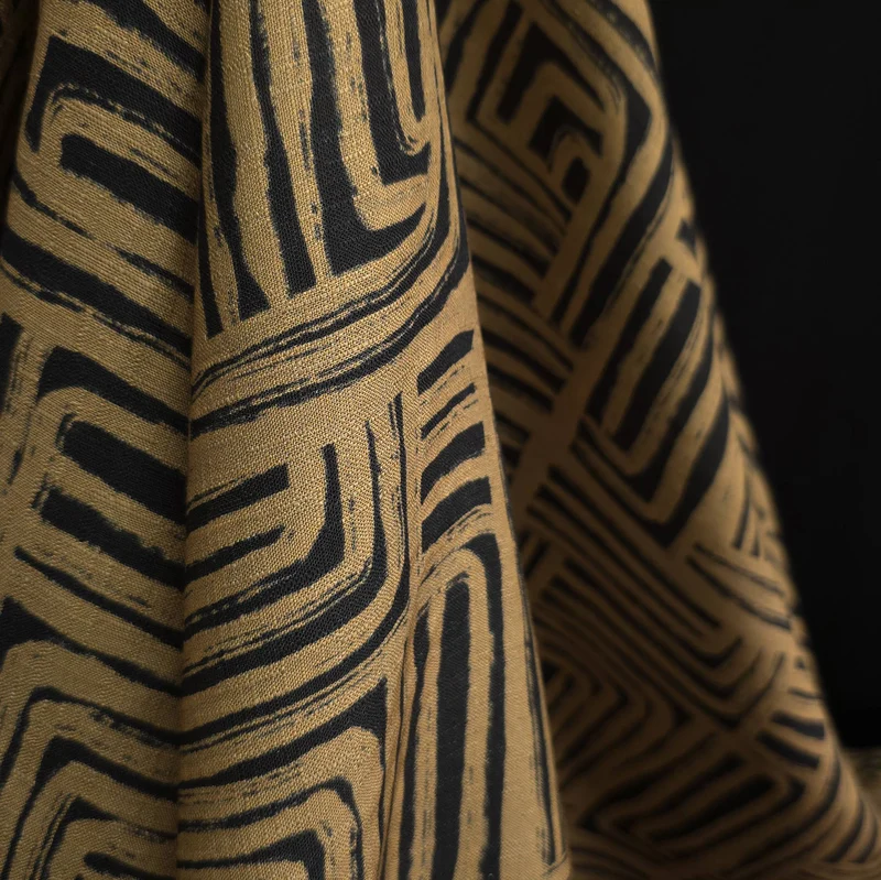 Slub de rayonne à motif labyrinthe abstrait | Tan