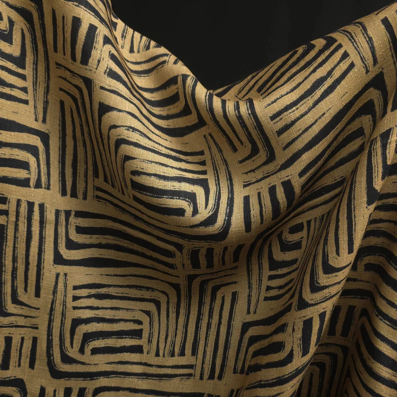 Slub de rayonne à motif labyrinthe abstrait | Tan