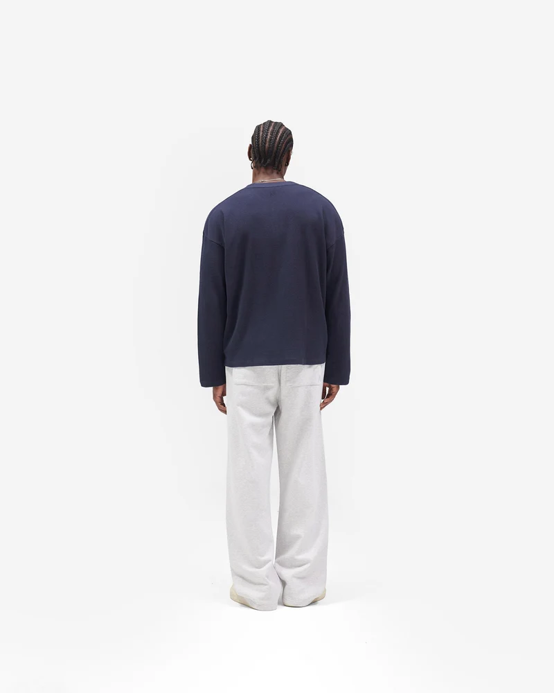 Initial Henley Waffle Long Sleeve T-Shirt - Midnight Navy