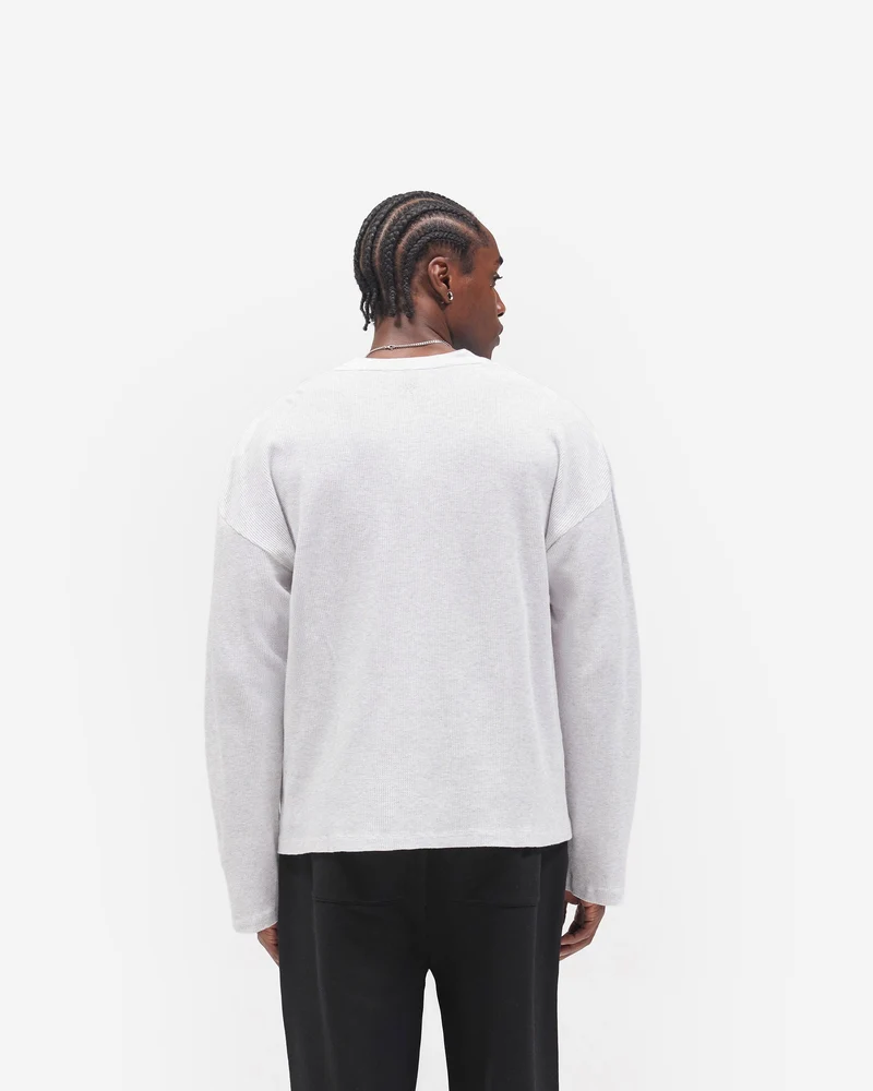 Initial Henley Waffle Long Sleeve T-Shirt - Ice Grey Marl